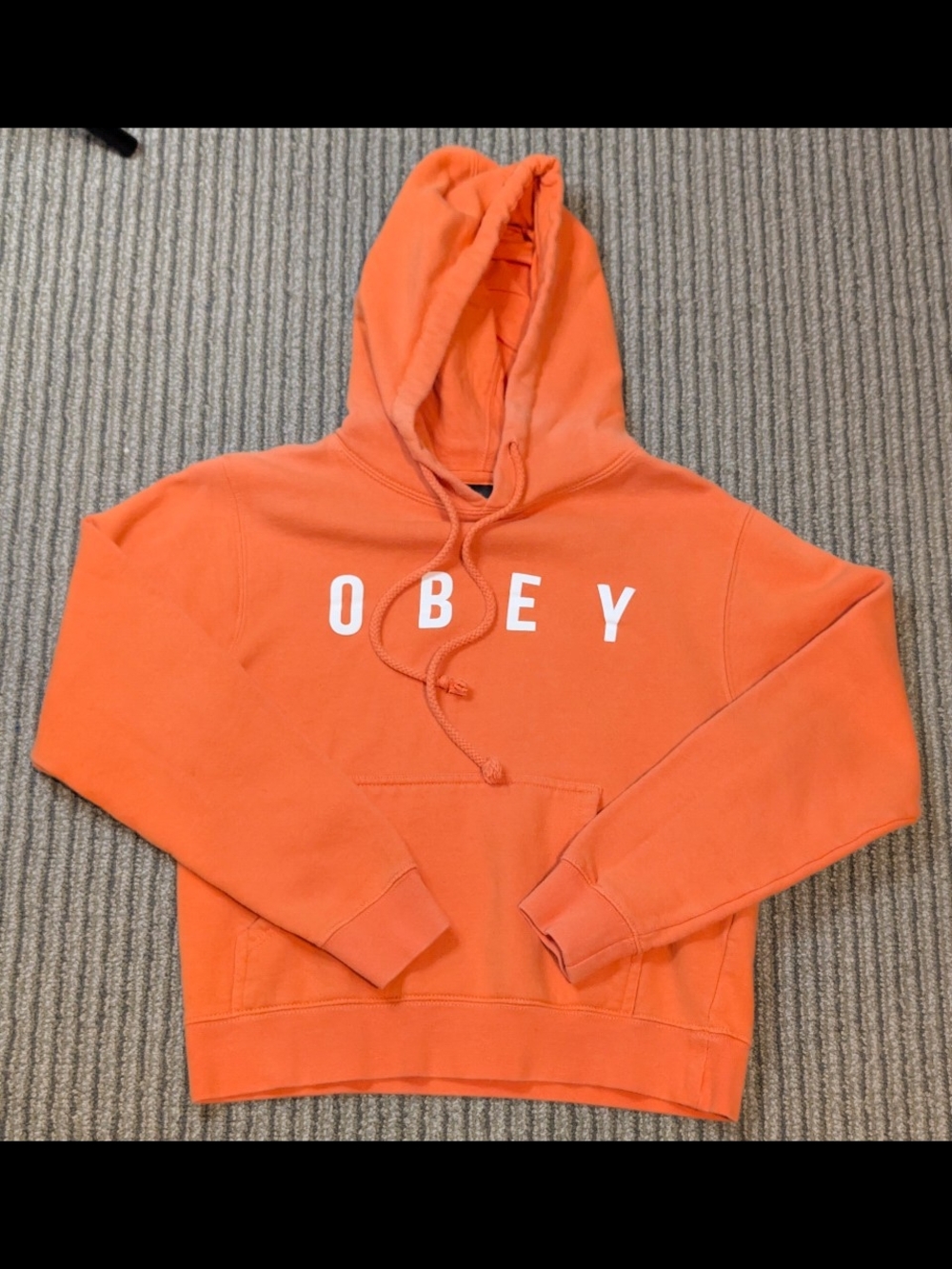 Obey Men’s Orange Crewneck Hoodie with White Logo